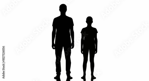 Silhouette of a tall man and a shorter person standing side by side.