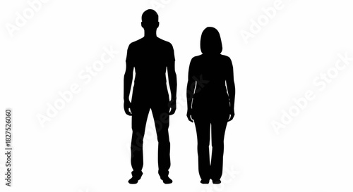 Silhouette of a man and woman standing side by side in black.