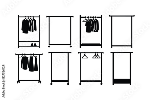 Cloth Rack Solid Silhouette Vector Set