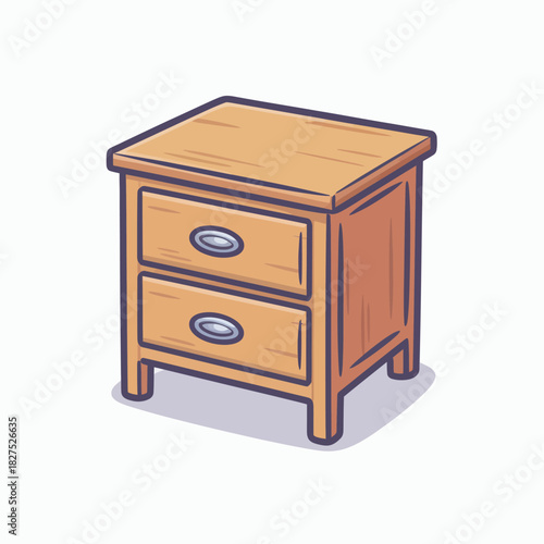 A charming wooden bedside table featuring two drawers, blending functionality with style, ideal for enhancing bedroom aesthetics and providing storage solutions.