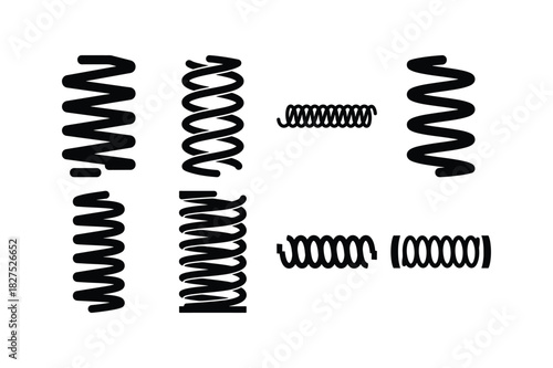 Coil Spring Solid Silhouette Vector Set
