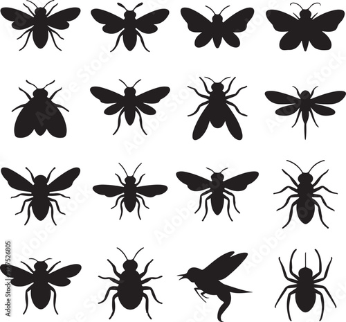Silhouette Collection of Insects and Arachnids Vector Graphic Design Elements