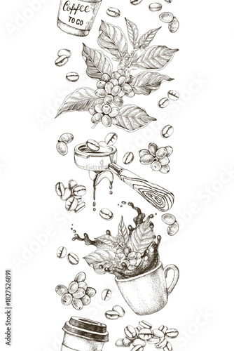 Vertical coffee seamless border vector