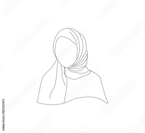 Single line drawing of a woman wearing a hijab. White background, Vector illustration graphic design continuous line drawing. Vector illustration