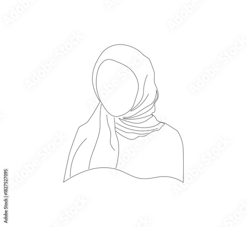 Single line drawing of a woman wearing a hijab. White background, Vector illustration graphic design continuous line drawing. Vector illustration