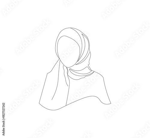 Single line drawing of a woman wearing a hijab. White background, Vector illustration graphic design continuous line drawing. Vector illustration