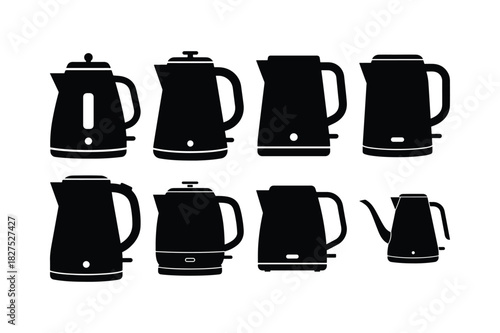 Electric Kettle Solid Silhouette Vector Set
