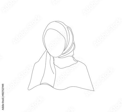 Single line drawing of a woman wearing a hijab. White background, Vector illustration graphic design continuous line drawing. Vector illustration
