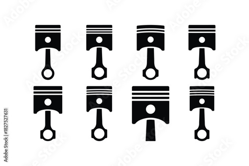Engine Piston Solid Silhouette Vector Set