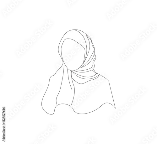 Single line drawing of a woman wearing a hijab. White background, Vector illustration graphic design continuous line drawing. Vector illustration