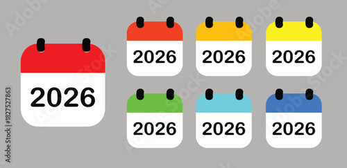 Illustration of set collection 2026 calendar template icon. New year, sticker, poster, banner.