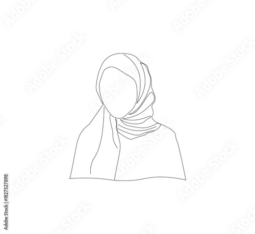 Single line drawing of a woman wearing a hijab. White background, Vector illustration graphic design continuous line drawing. Vector illustration