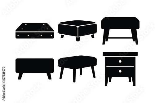 Footstool Solid Silhouette Vector Set
