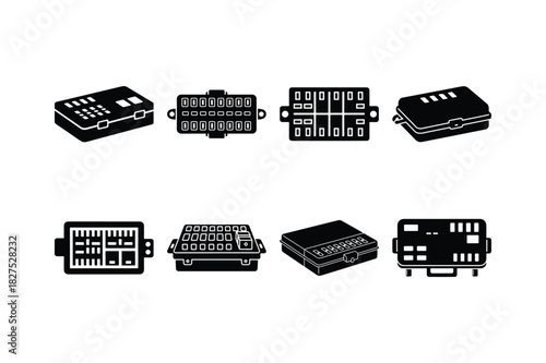 Fuse Box Solid Silhouette Vector Set
