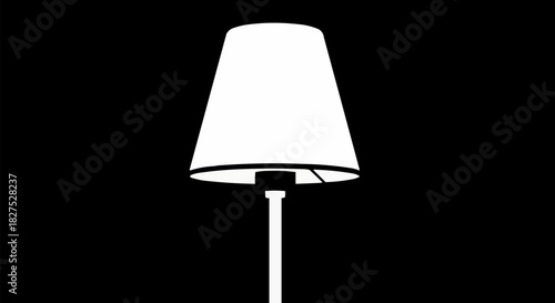 Elegant white lamp stands tall against a stark black background creating contrast.