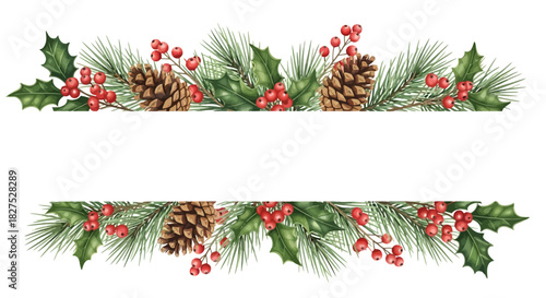christmas background with fir branches and berries