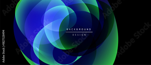 Abstract background features overlapping translucent circles. Blue, green hues create dynamic visual effect. Text reads background design.