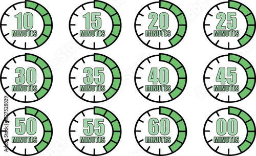 Green circular timers for time measurement, white