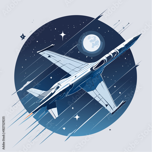 Fighter jet soaring through starry night sky