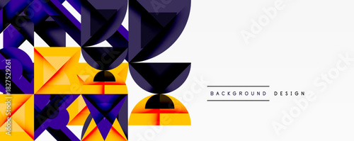 Abstract geometric shapes, vibrant colors, modern design. Gradient transitions create dynamic visual impact. Minimalist aesthetic with white space.