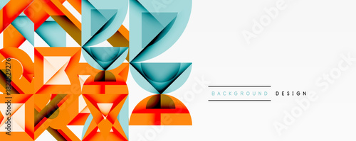Abstract geometric pattern. Orange, teal hues dominate design. Clean lines, modern aesthetic, suitable for backgrounds.
