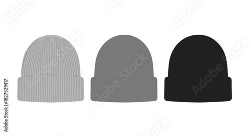 Three Dark Knitted Winter Hats Silhouette