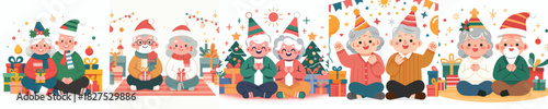 vector of old couple celebrating new year and christmas