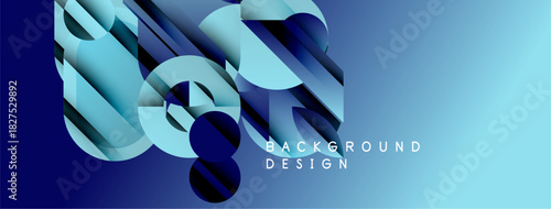 Abstract blue design features layered shapes, gradients, dynamic composition. Modern aesthetic suitable for backgrounds, presentations.