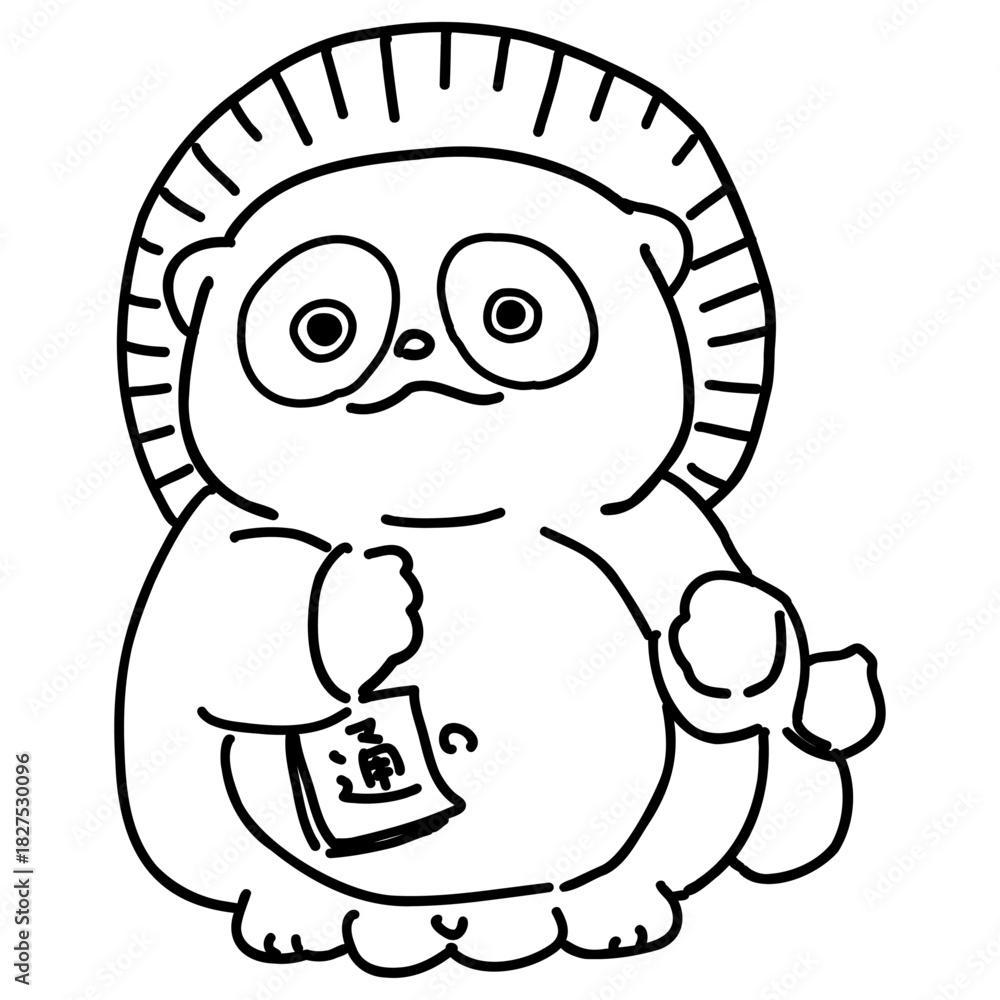 Fototapeta premium 縁起物 たぬき 線画