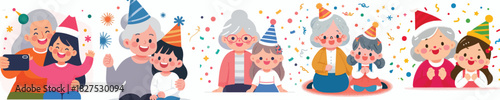 vector grandmother and granddaughter celebrating new year