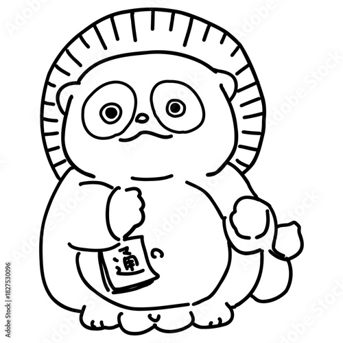 縁起物　たぬき　線画