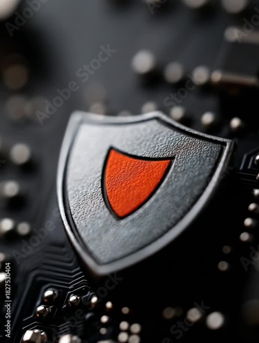 Protective shield on a circuit board, highlighting the intersection of technology and security in a close-up shot