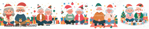 vector of old couple celebrating new year and christmas