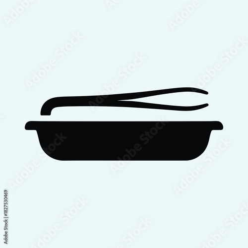 Illustration black box with eyebrow tweezers on blue silhouette vector