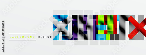 Abstract colorful design features geometric shapes, vibrant hues, text PHENIX, background elements. Modern style, clean lines, visual impact.