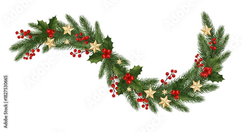 Dark Winter Holly Wreath and Garland Decorative Elements