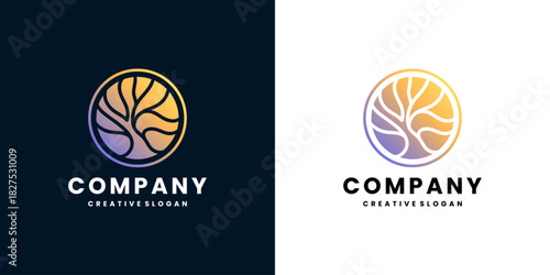 Illustration Symbol Gradient Tree Nature Circle Line Health Organic Logo Template