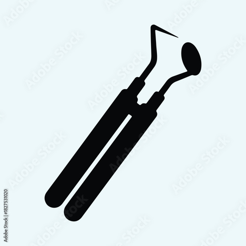 Illustration dental equipment dentist tools mirror probe silhouette vector