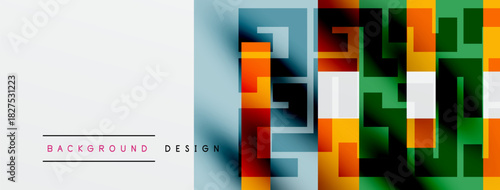 Abstract geometric pattern. Colorful squares create modern design. Gradient transitions add depth, visual interest. Minimalist style.