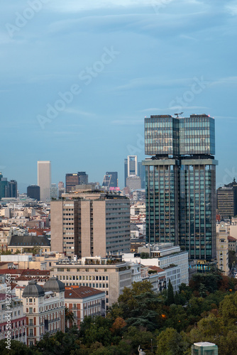 aerial view of the towers of Madrid. Towers of Plaza de Colón