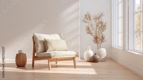Bright, uncluttered interior with a streamlined lounge chair and neutral palette
