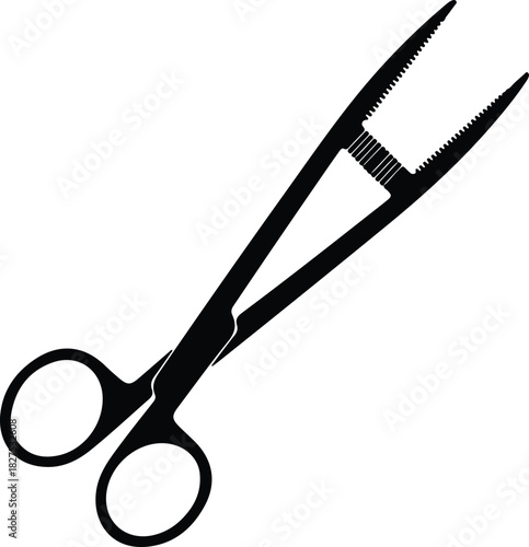 Illustration hemostatic forceps surgical instrument black silhouette vector