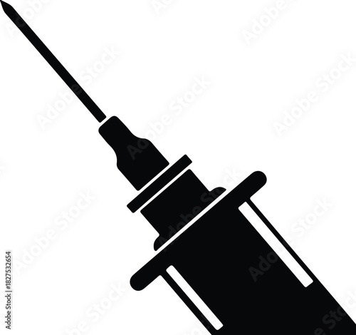 Illustration hypodermic syringe needle black and white medical silhouette vector