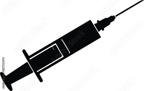 Illustration of a medical syringe for injection in silhouette vector