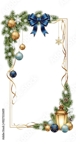 christmas frame with fir branches and balls