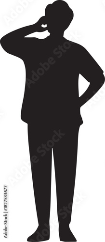 Silhouette of a person with hand to head and other hand on hip vector illustration EPS file download.
