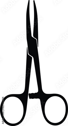 Illustration surgical clamp hemostatic forceps black and white silhouette vector