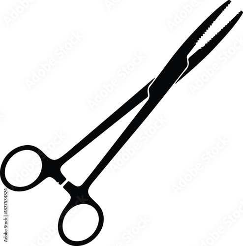 Illustration surgical clamp medical instrument hemostat black silhouette vector