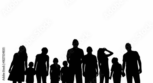 Silhouette of a diverse group of people standing together in a crowd.