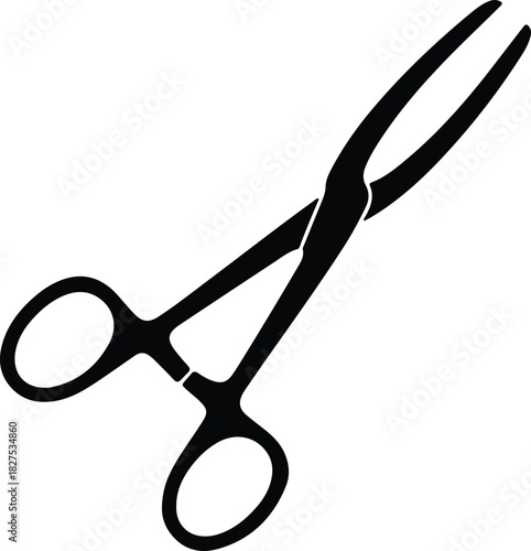 Illustration surgical clamp medical tool black and white silhouette vector